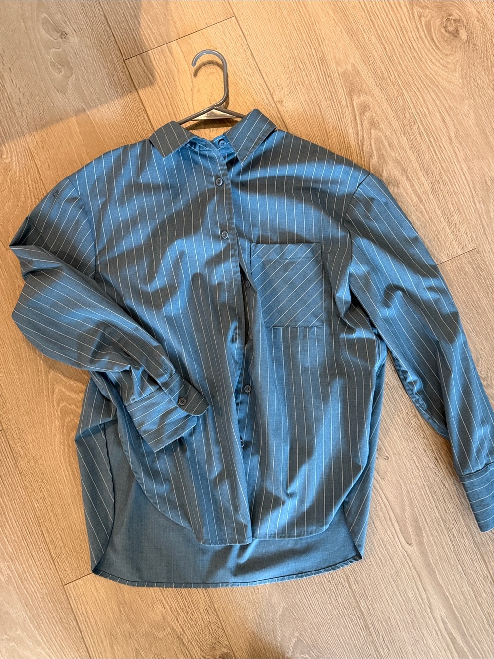 Reformation Blue Pinstripe Button-Front Blouse